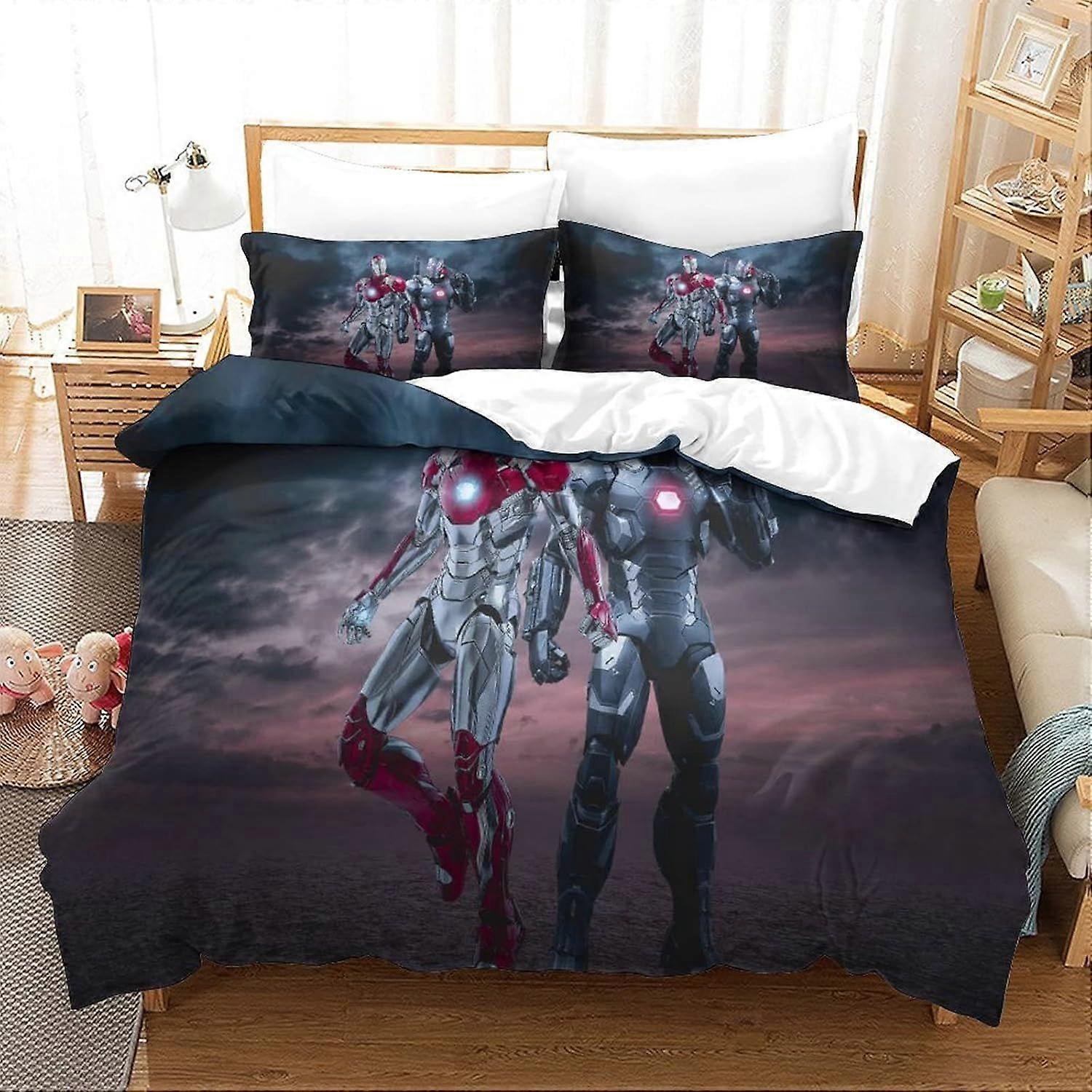 Bedding Double Bed Set Iron Man Printed Double Size Bedding Sets Super Soft Microfiber Duvet Covers with Zipper with Pillowcases Hypoallergenic 140x20