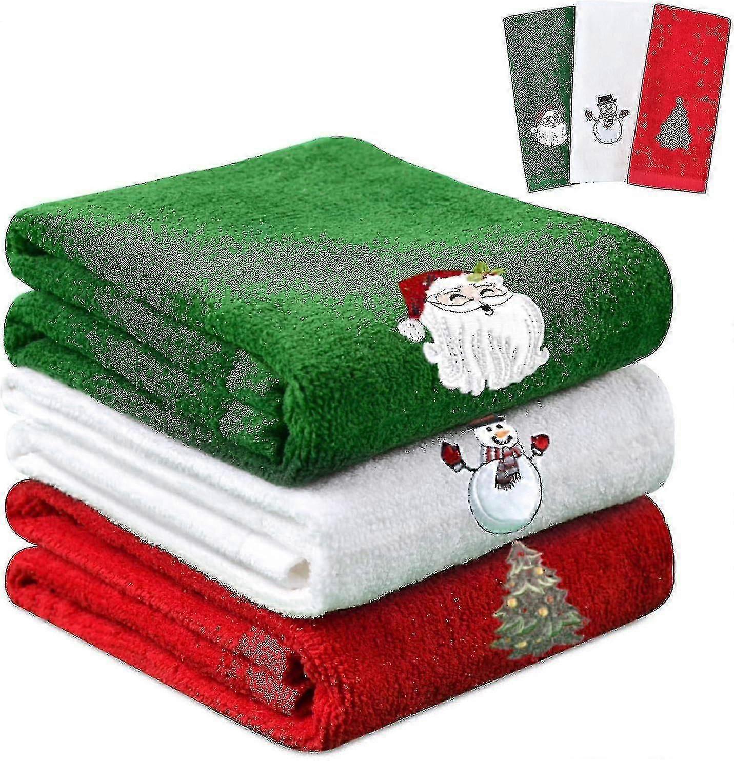 Christmas Hand Towels - Cotton Holiday Kitchen Towel Set (pack Of 3) - Mishan