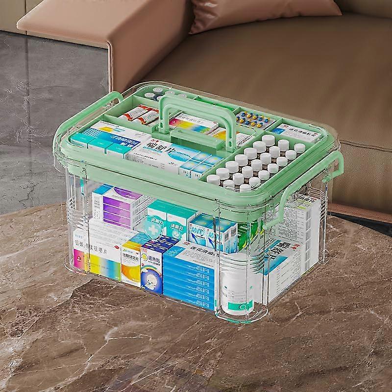 Medicine Storage Box 2Layer MultiGrid Portable With Lid First Aid Box Size S Household Medicine Container