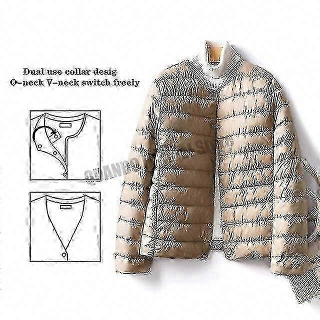 2022 Manteau matelassé en duvet de canard ultraléger pour femme - Col O à col en V, sans col, Veste chaude d'hiver