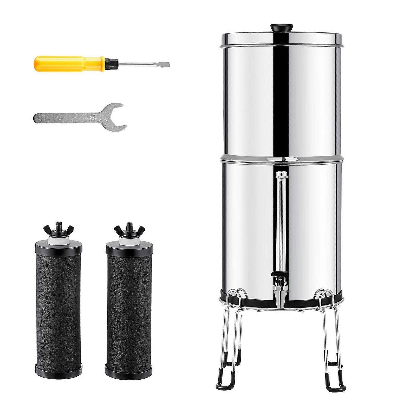Gravity-fed Water Filter System, 2.25G 304 Stainless-Steel Countertop System, Filtration System, Reduces Lead and up to 99% of Chlorine