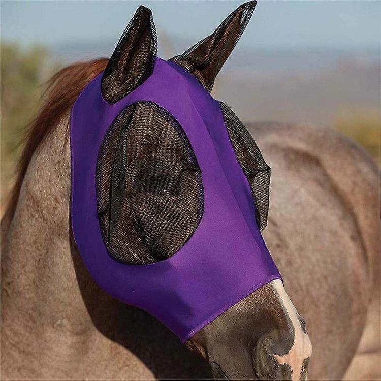 Horse Fly Mask with Ears, Comfortable Fit Stretch Fabric with UV Protection Soft on Skin Breathability for Small/Medium Size Horses