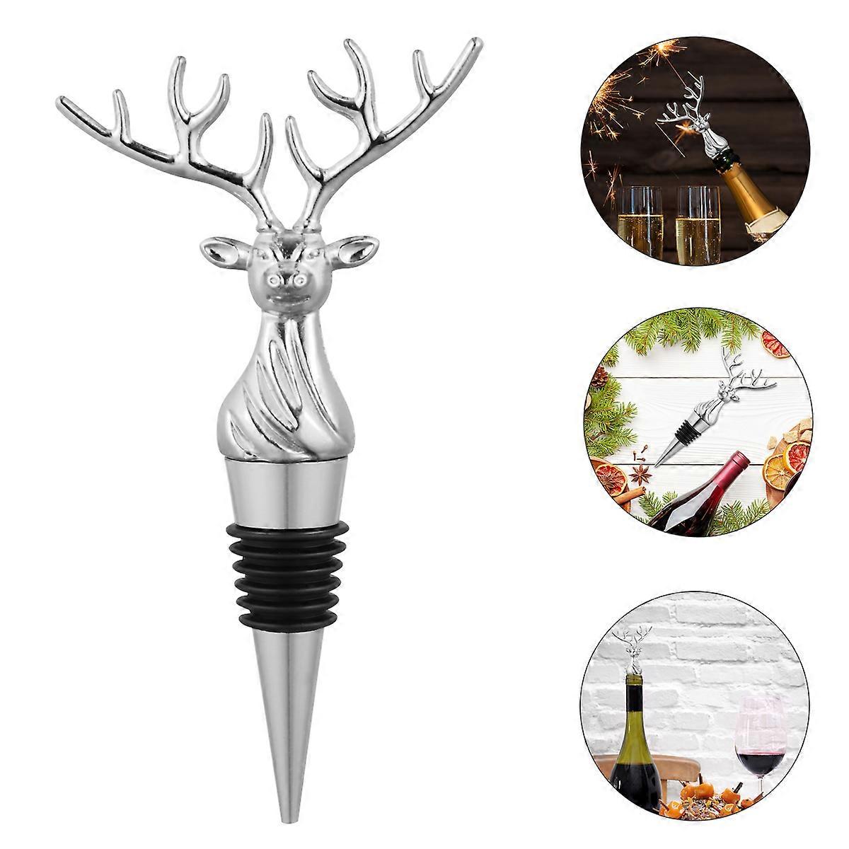 1Pc Christmas Style Elk Head Shape Stoppers Seal For Enthusiasts Silver Alloy
