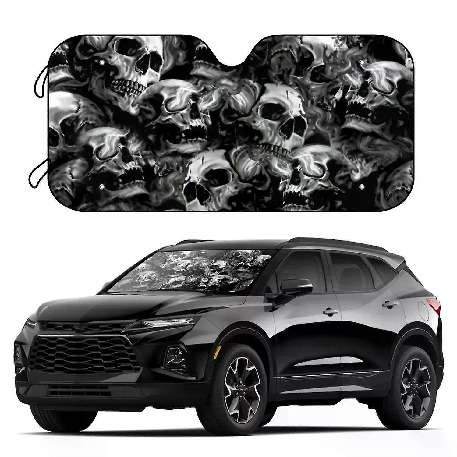 unique 1pc Skull Pattern Car Windshield Sunshade Foldable Sun Shade Can Blocks UV Rays Keep Your Vehicle Cool Fit Most Cars SUV Trucks