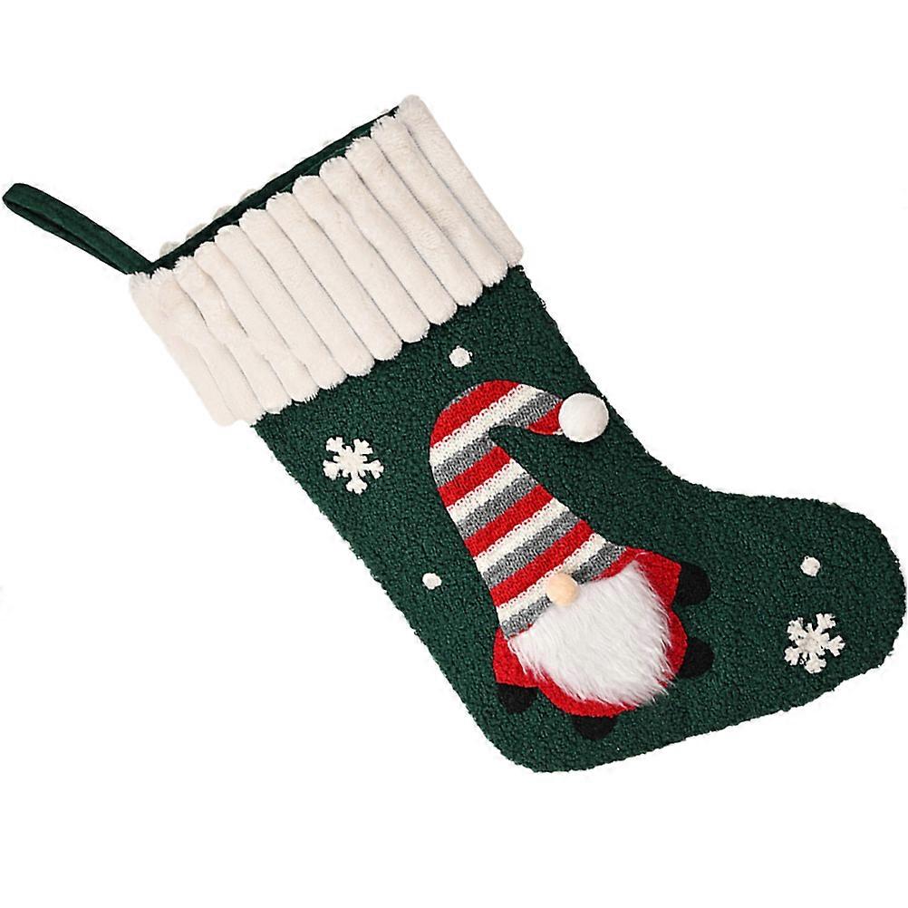 Green Christmas Stocking Knitting for Gift Hanging Decor 2Pcs