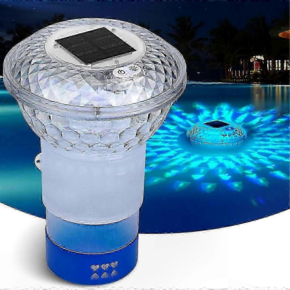 Solar-Powered Chlorine Floater with Colorful Lights for 1-Inch & 3-Inch Pools, Floating Pool Decor