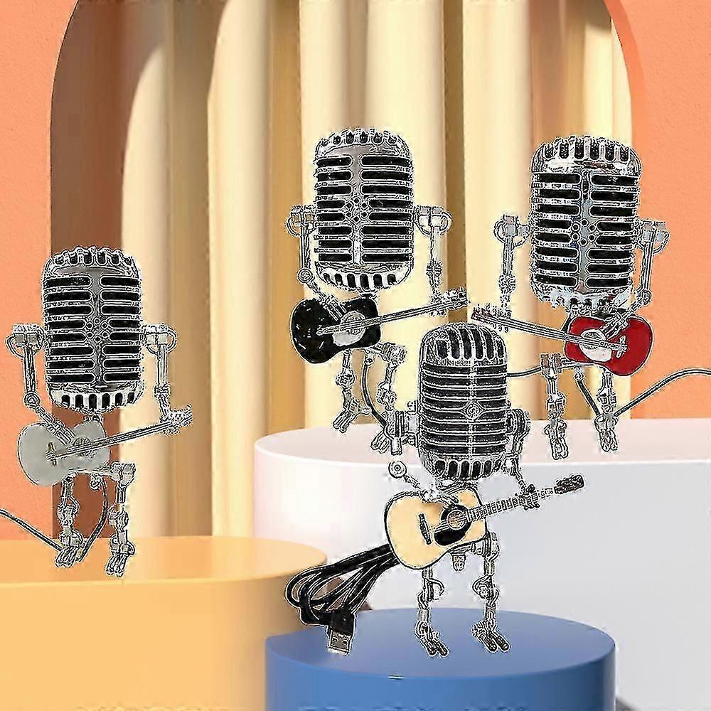 Vintage Microphone Robot Lamp Play Guitar Desk Led Lamp Light Vintage Miniatures