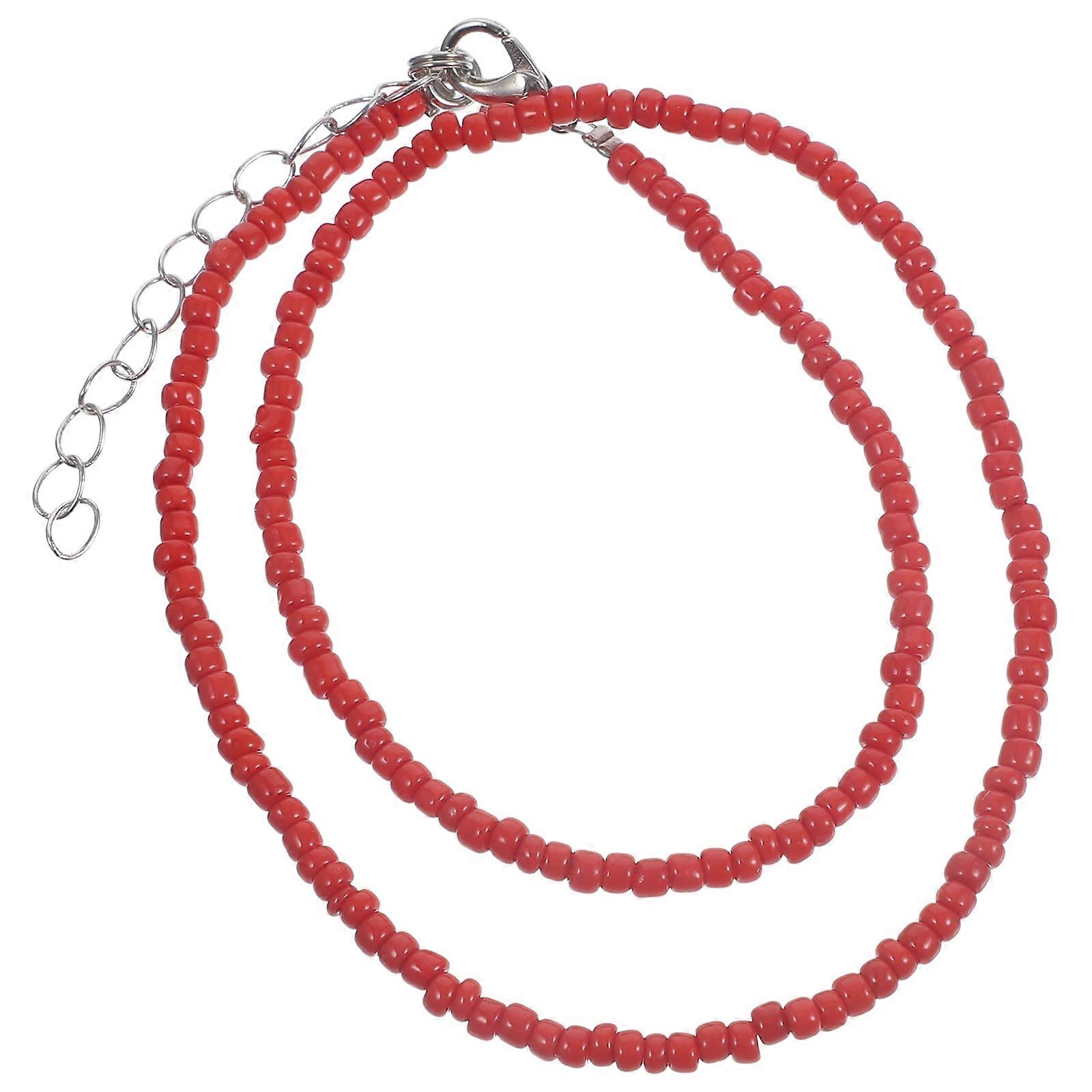 1Pc Individual Character Beaded Single - Layer Necklace Simple Color Rice Bead Necklace (Red)