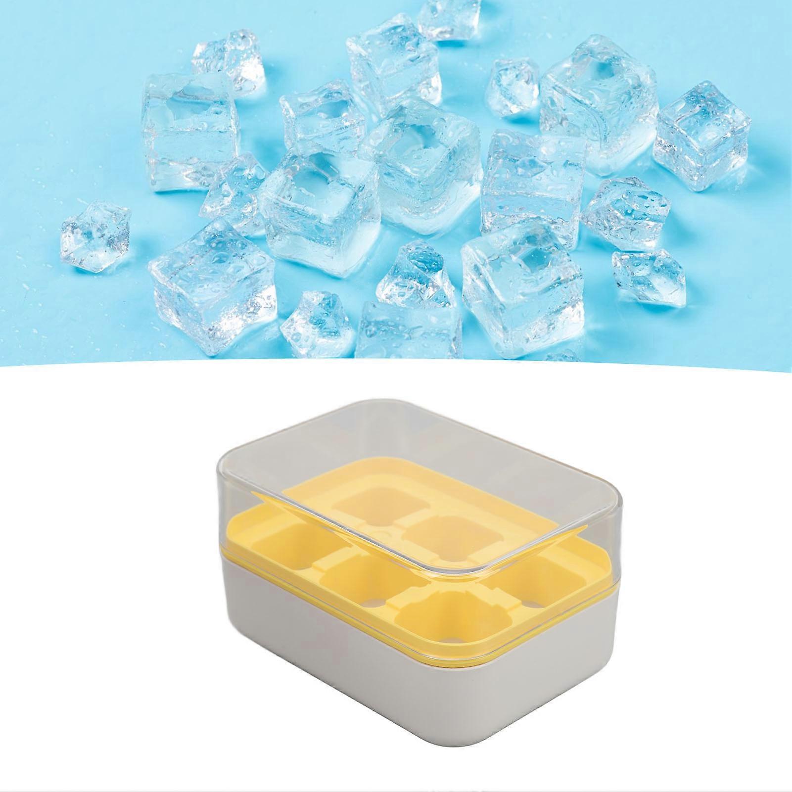 Ice Cube Tray with Lid 6 Cubes Silicone Mini Ice Tray for Freezer Cocktails Whiskey Beverages Easy Release Stackable Yellow 