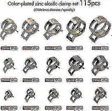 6-22mm ホース クランプ、スプリング クランプ、水道管および燃料ライン用ホース クリップ - 115 ピース セット