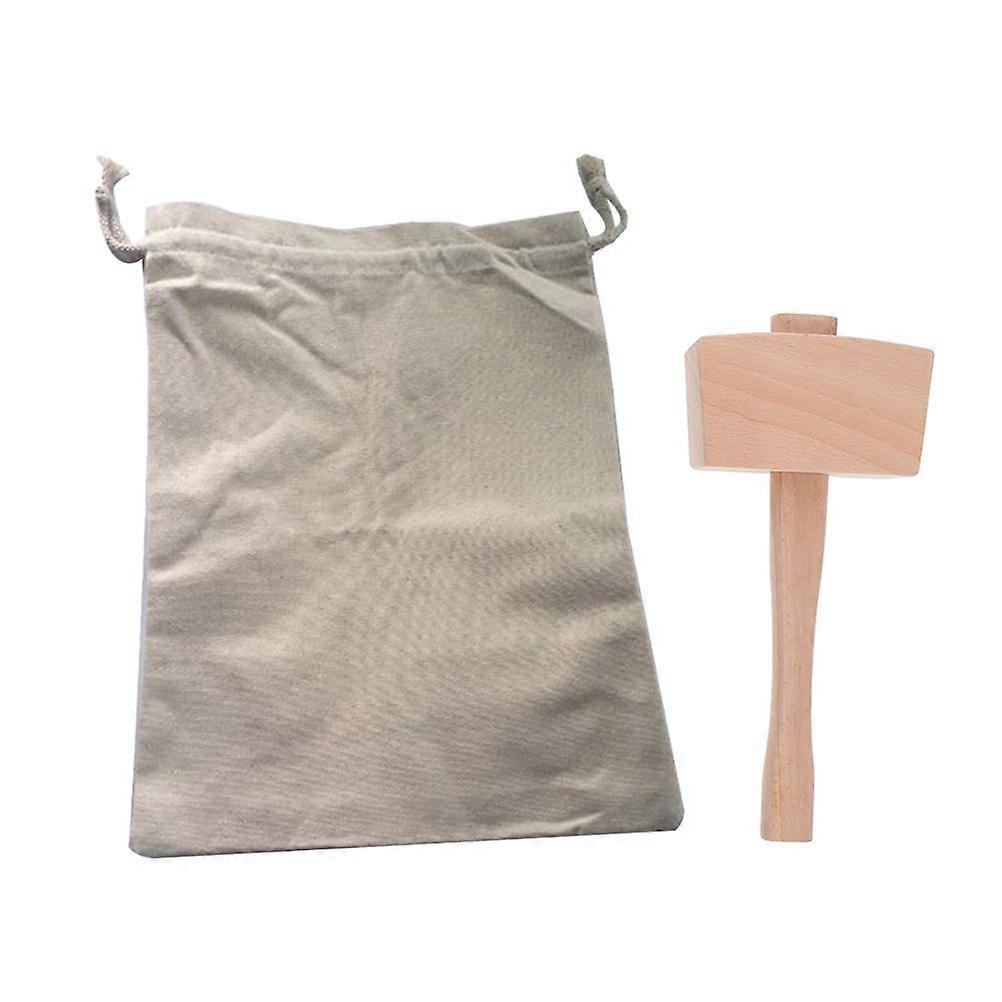 1 Set Reusable Canvas Ice Crusher Bag With Wooden Mallet Ice Crushing Tool For Home Kitchens Bar And Outdoor Parties For Cocktails And Cold Drinks