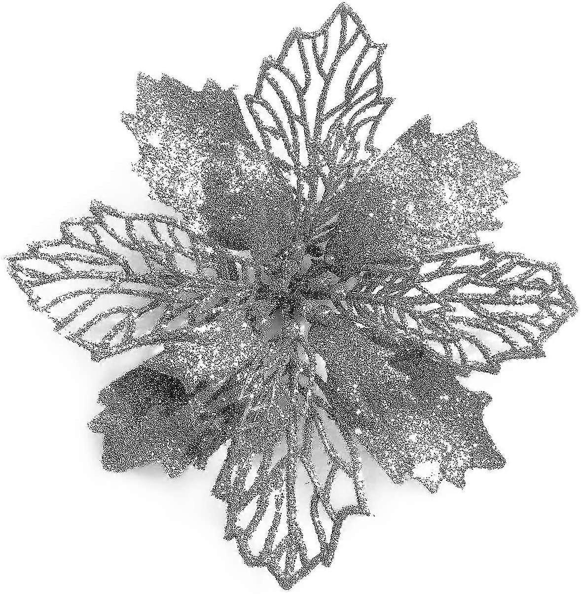 12 Pcs Glitter Flores de Pascua Artificial Corona de Navidad Árbol de Navidad Flores Adornos