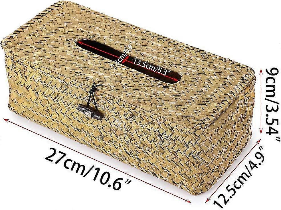 Rectangular Tissue Box Dispenser Woven Reed Box, For Family, Office, Tablet