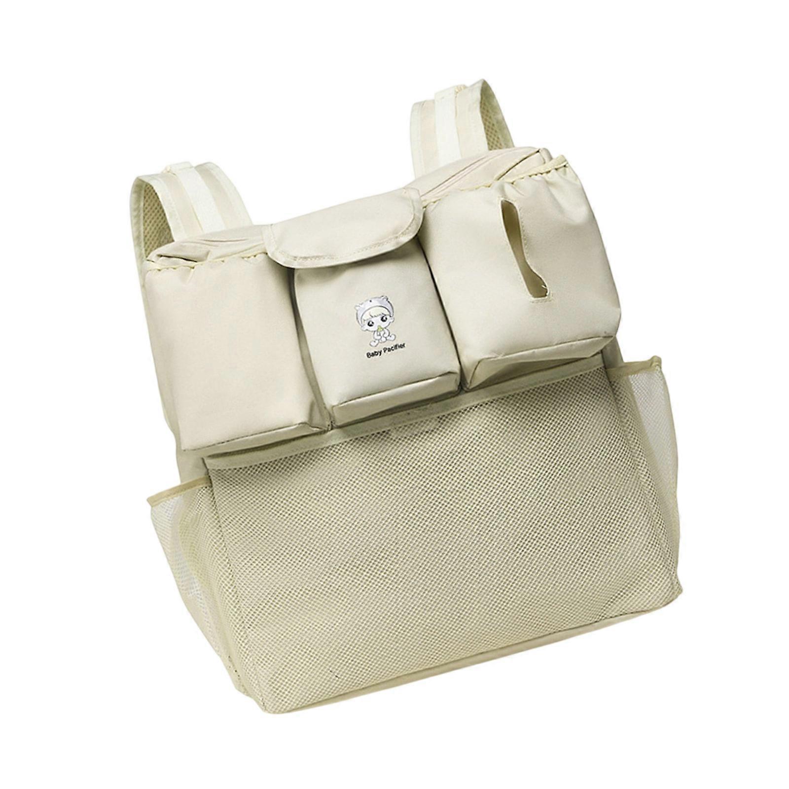Ergonomic Strollers Hanging Bag For Diapers Wipes Bottles Constructed From Practical Waterproof Fabric  White