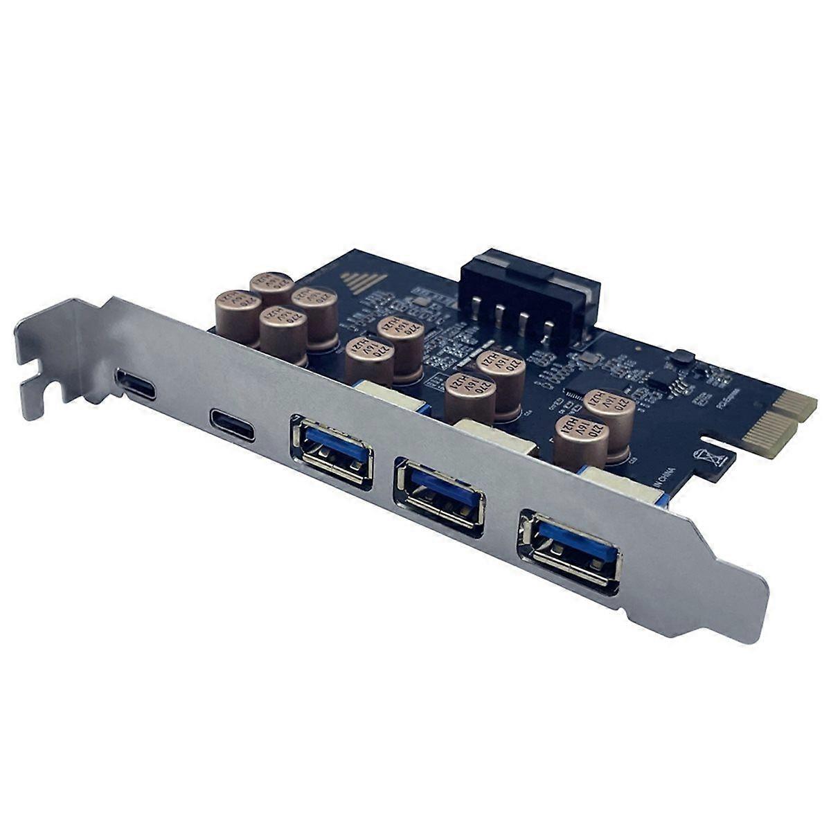 PCI-E 1X USB Expansion Card 3 Port USB-A + 2 Port USB-C PCIE to USB3.2 Gen1 5Gbps Adapter PCI-E to