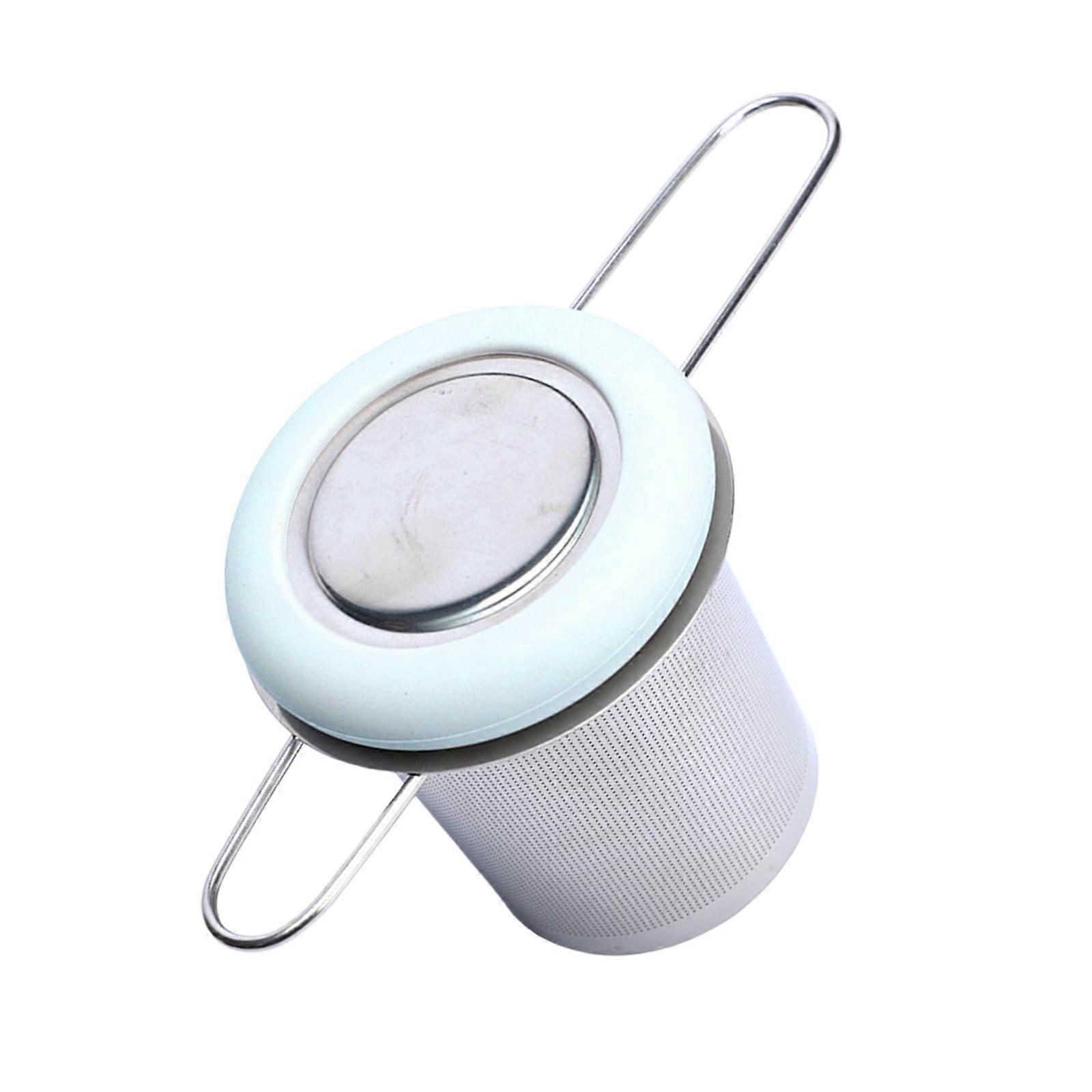 Teas Brewing Tool With 304 Stainless Steel Filter and Folding Handle Portable Teas Strainer with Lid For Daily Use  Light blue