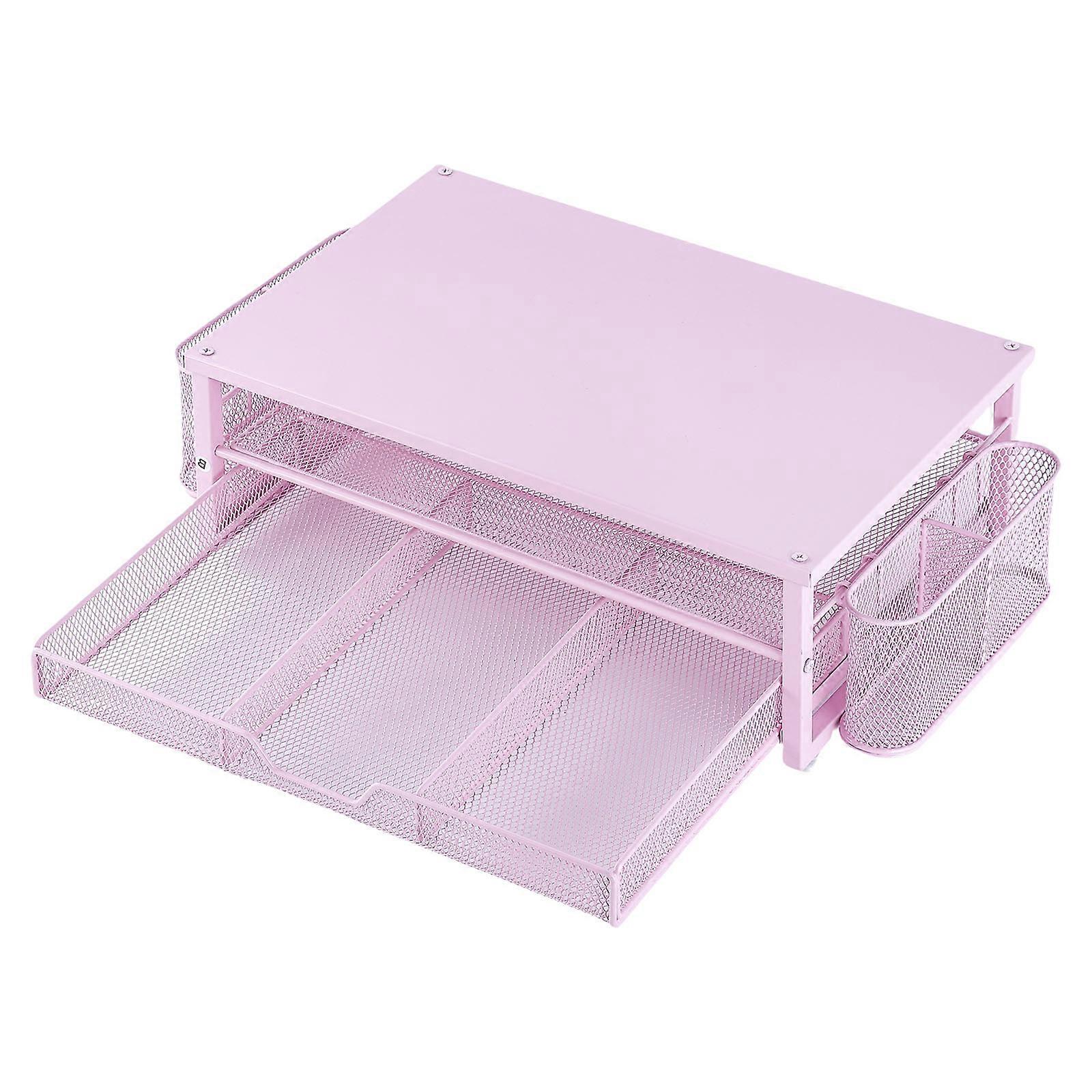 Skjermstativ Stativ for datamaskin Bærbar PC Skriver Metallskjermstativ med skuff og sideoppbevaring Dataskjermstativ rosa