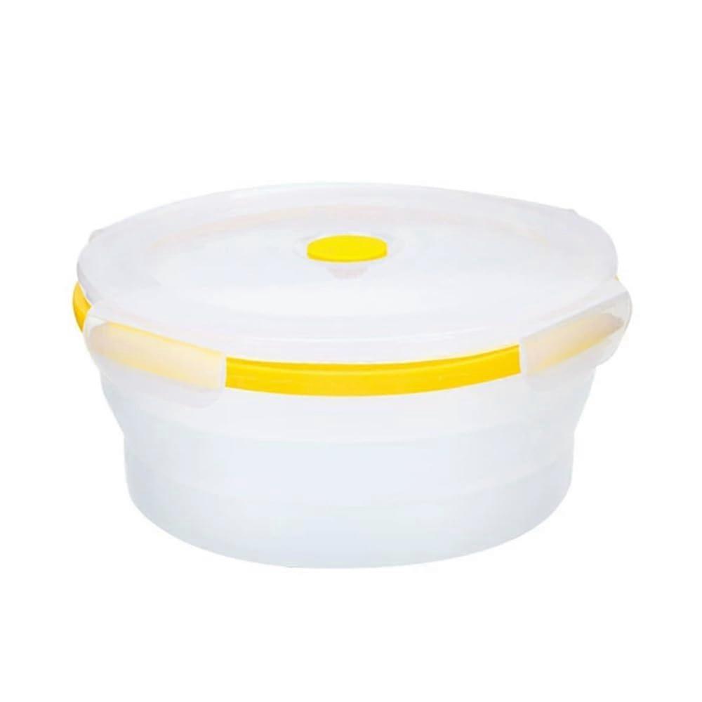 Collapsible Silicone Lunch Box with Lid, 400ml Folding Salad Bowl for Camping Food Storage (Yellow)