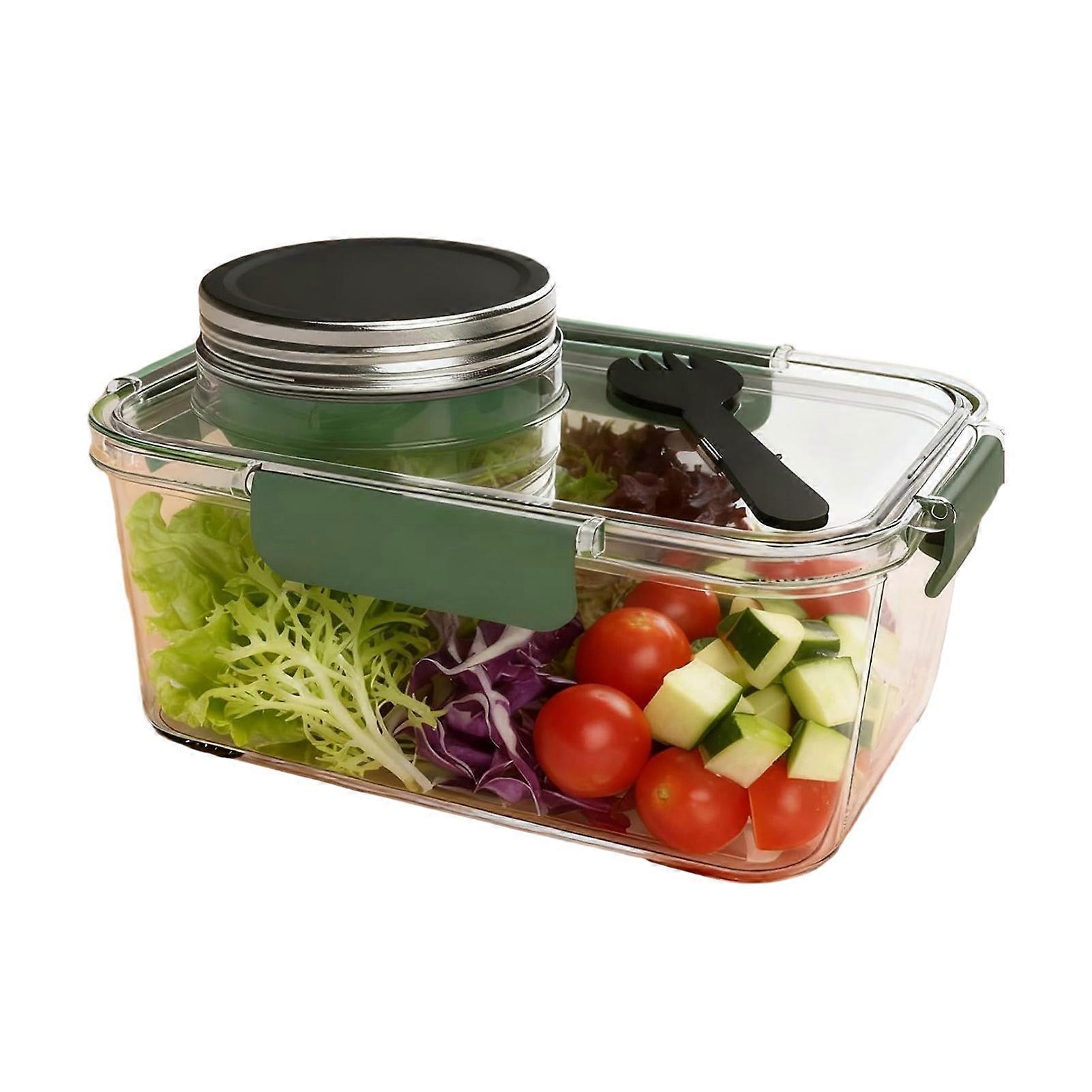 Salad To-Go Container with Dressing Cup Leak-Proof Mason Jar BPA-Free Plastic Lunch Box for Home