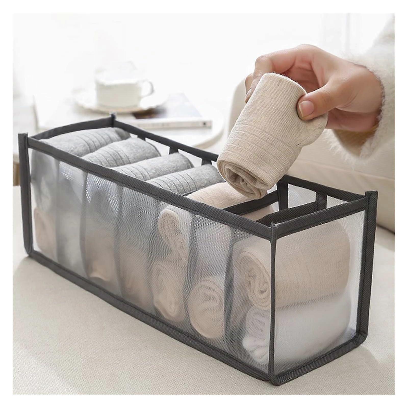 Underwear Drawer Organizer with 11 Grids Foldable Closet Storage Box for Bras Socks and Underpants Grey