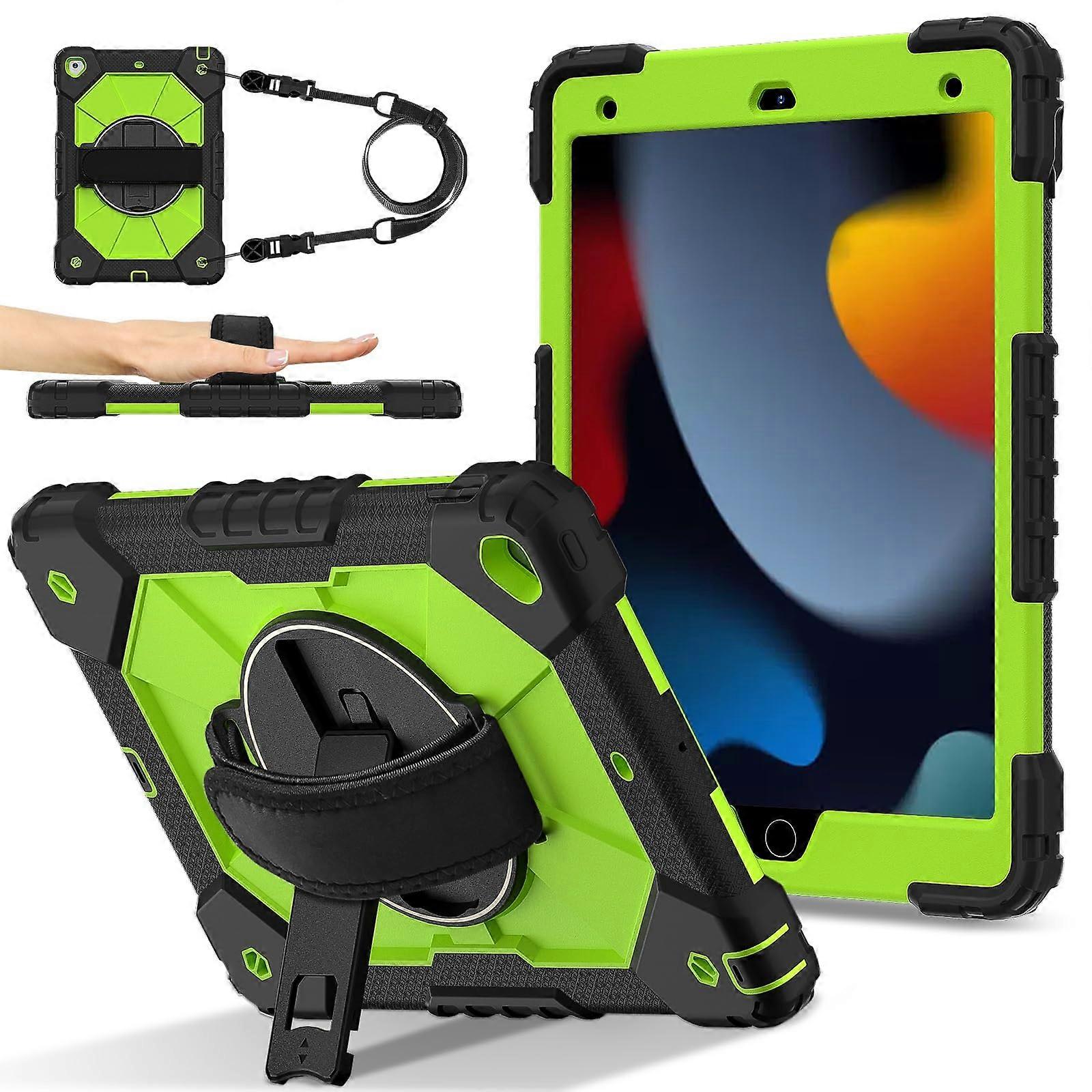 Rugged Case with Stand and Shoulder Strap for 10.2 inch Tablet 9th 8th 7th Gen Black Green