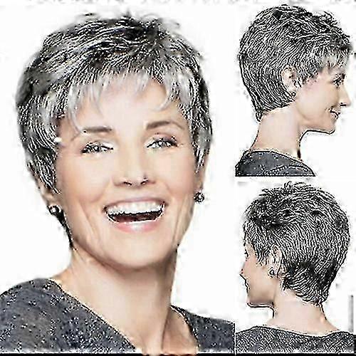 Peluca corta ondulada y rizada gris degradada para mujer, corte pixie, pelucas completas _ww