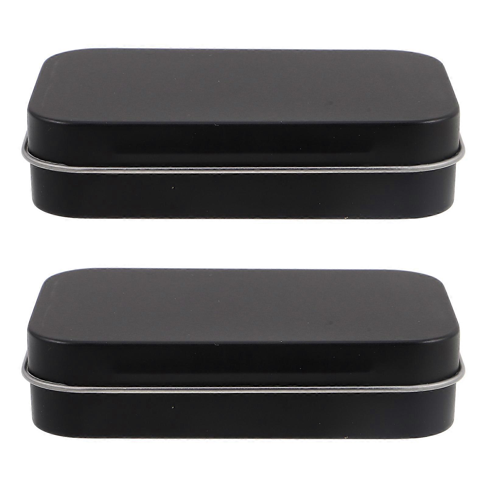 Rectangular Mini Metal Tin Box for Storage 2Pcs with Hinged Lid Black