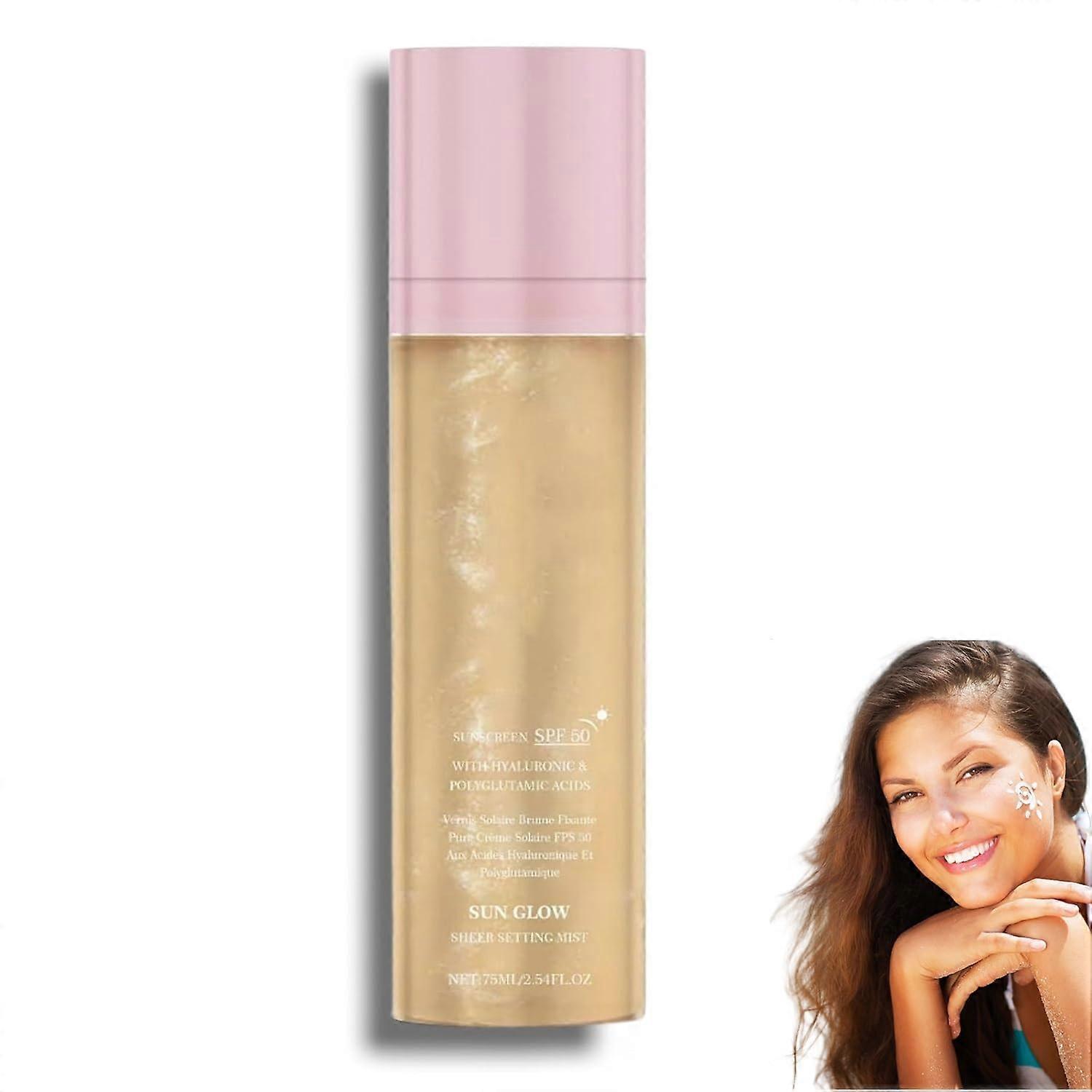SPF 50 Sunscreen Setting Spray for Face and Body, WaterResistant Shimmering Glow Mist