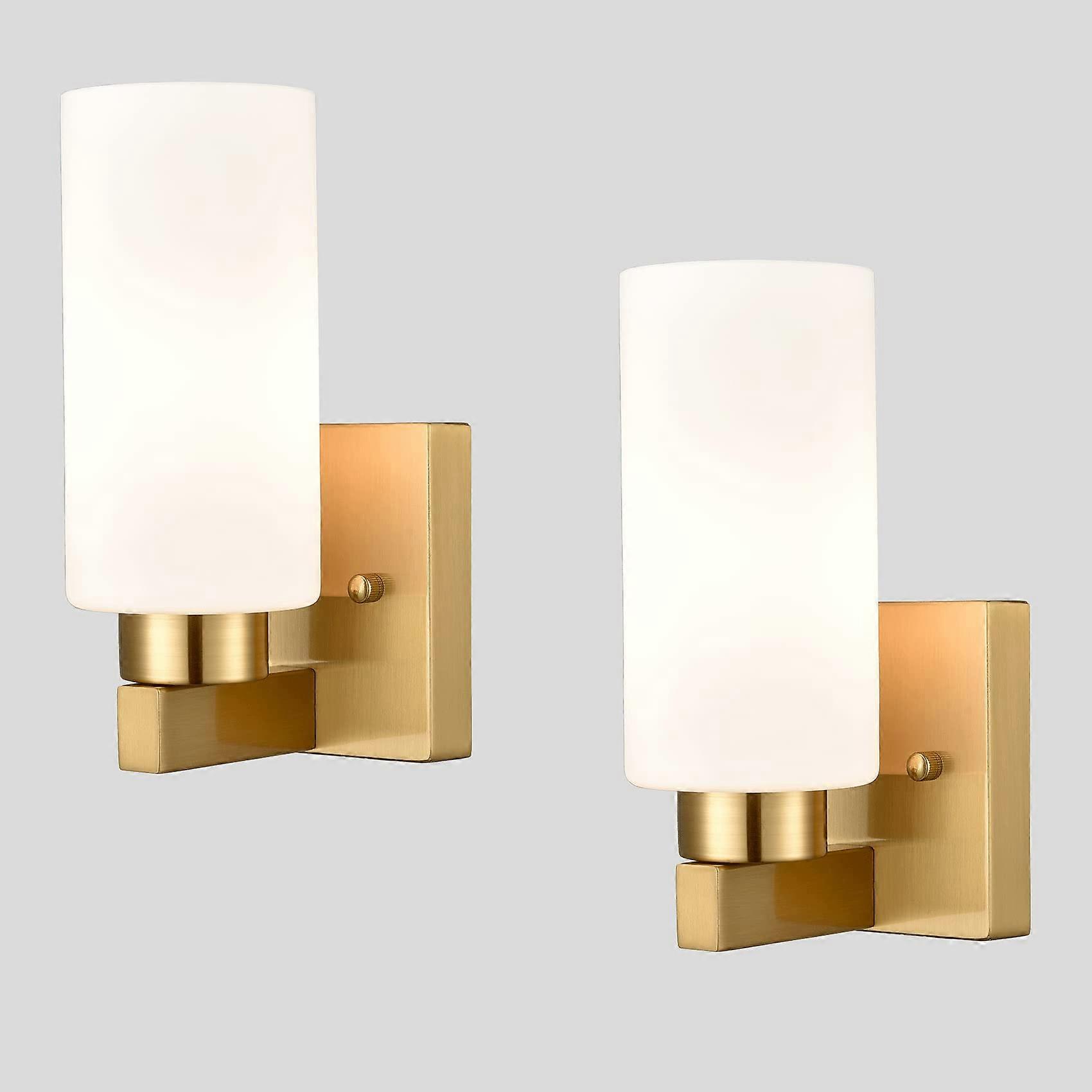 Modern Brass Wall Sconce Set of 2 with Frosted Glass Shade, Dimmable Bathroom Vanity Light