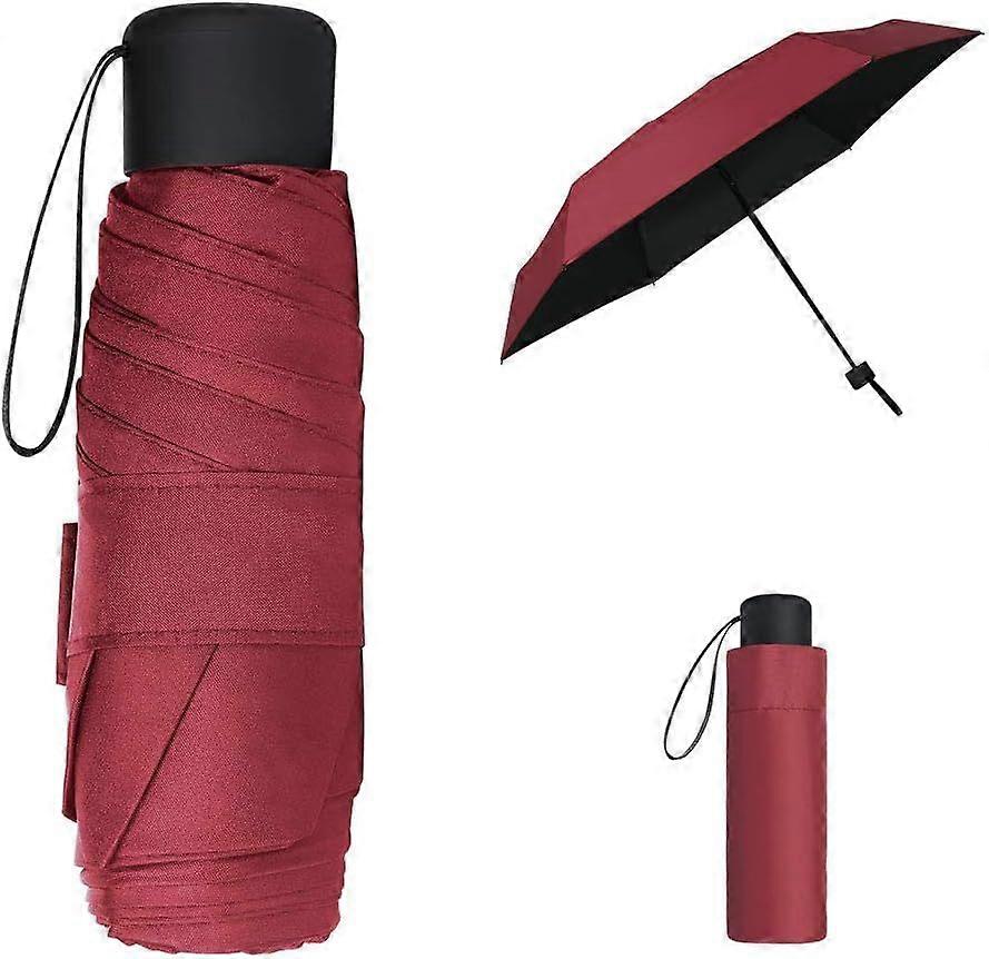 Mini Travel Umbrella, Black Compact Folding Umbrella, Small Light-Weight