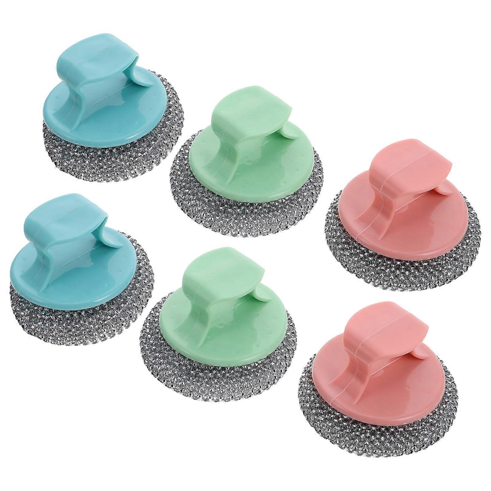 Metal Sponge Scrubber for Kitchen Cleaning Detachable Handle 6Pcs