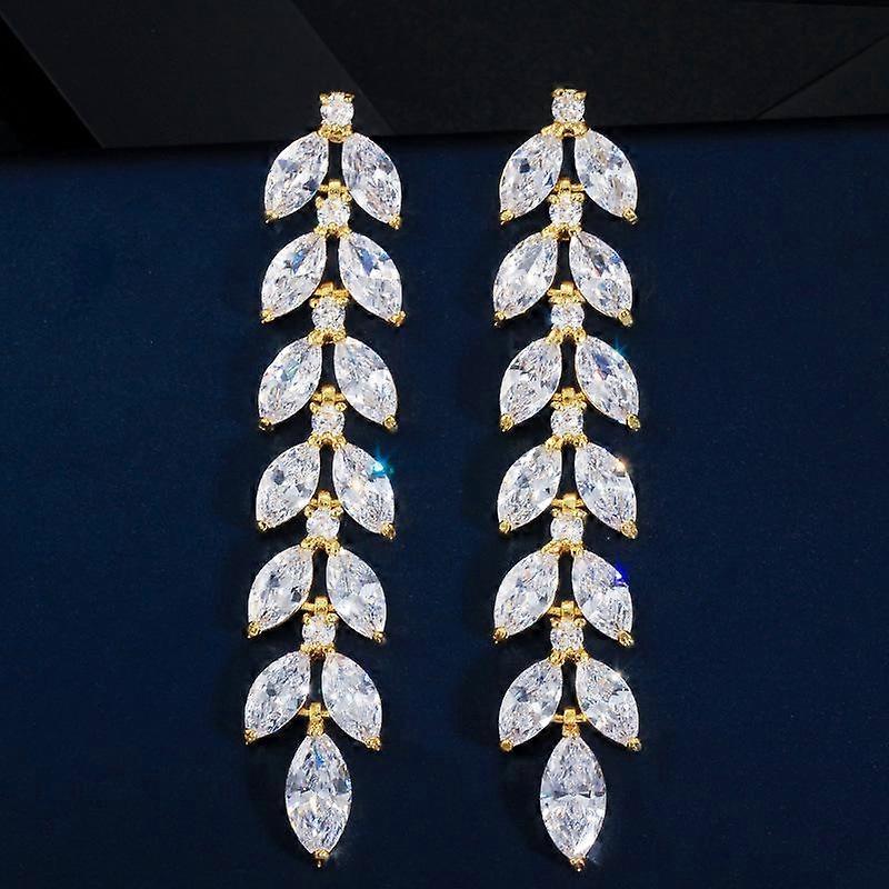 E0273 High-Grade 3A Zircon Leaf Stud Earrings, Beautiful Earrings