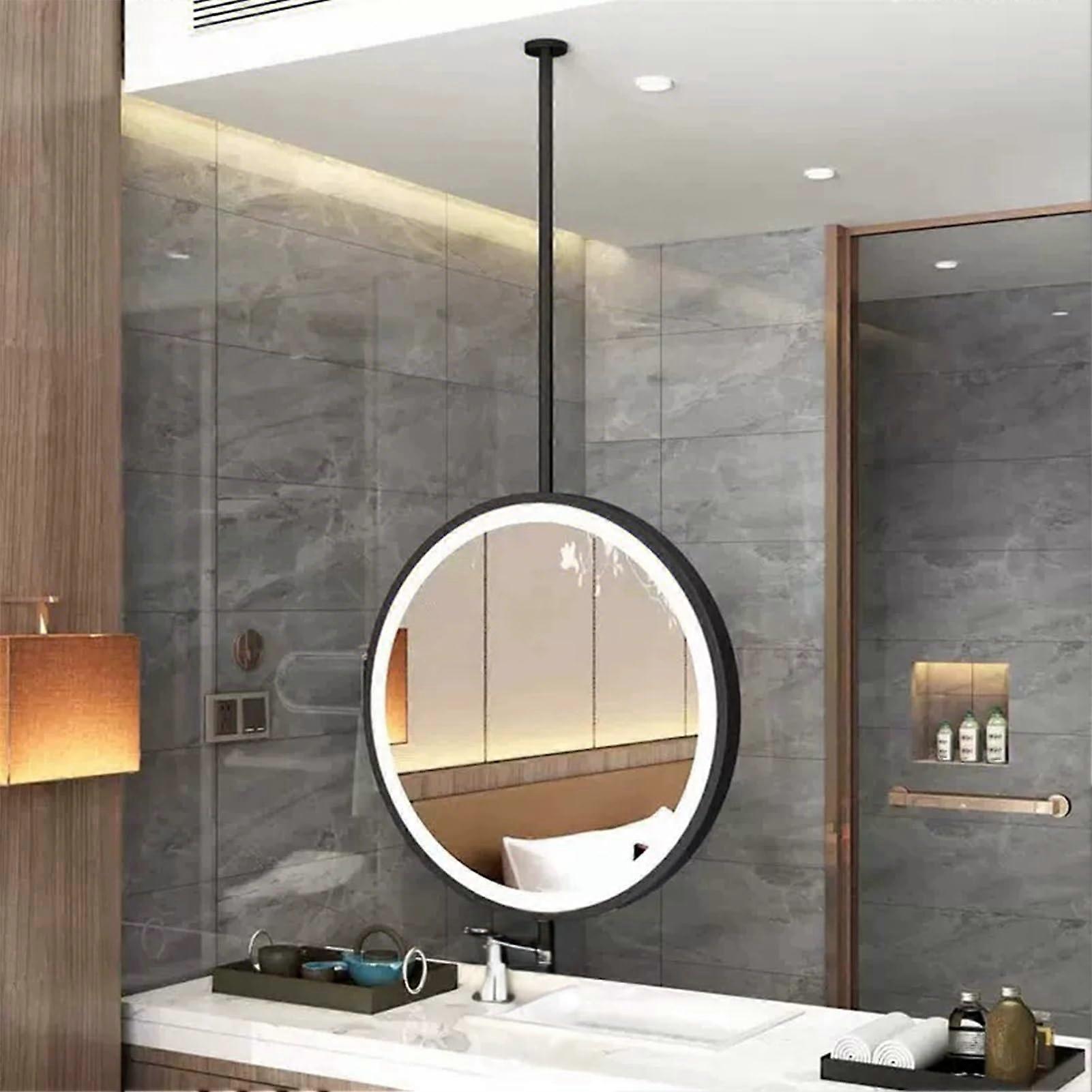 LED Bathroom Mirror Ceiling Mounted with Touch Control Lighting, Black Frame, 50CM Round