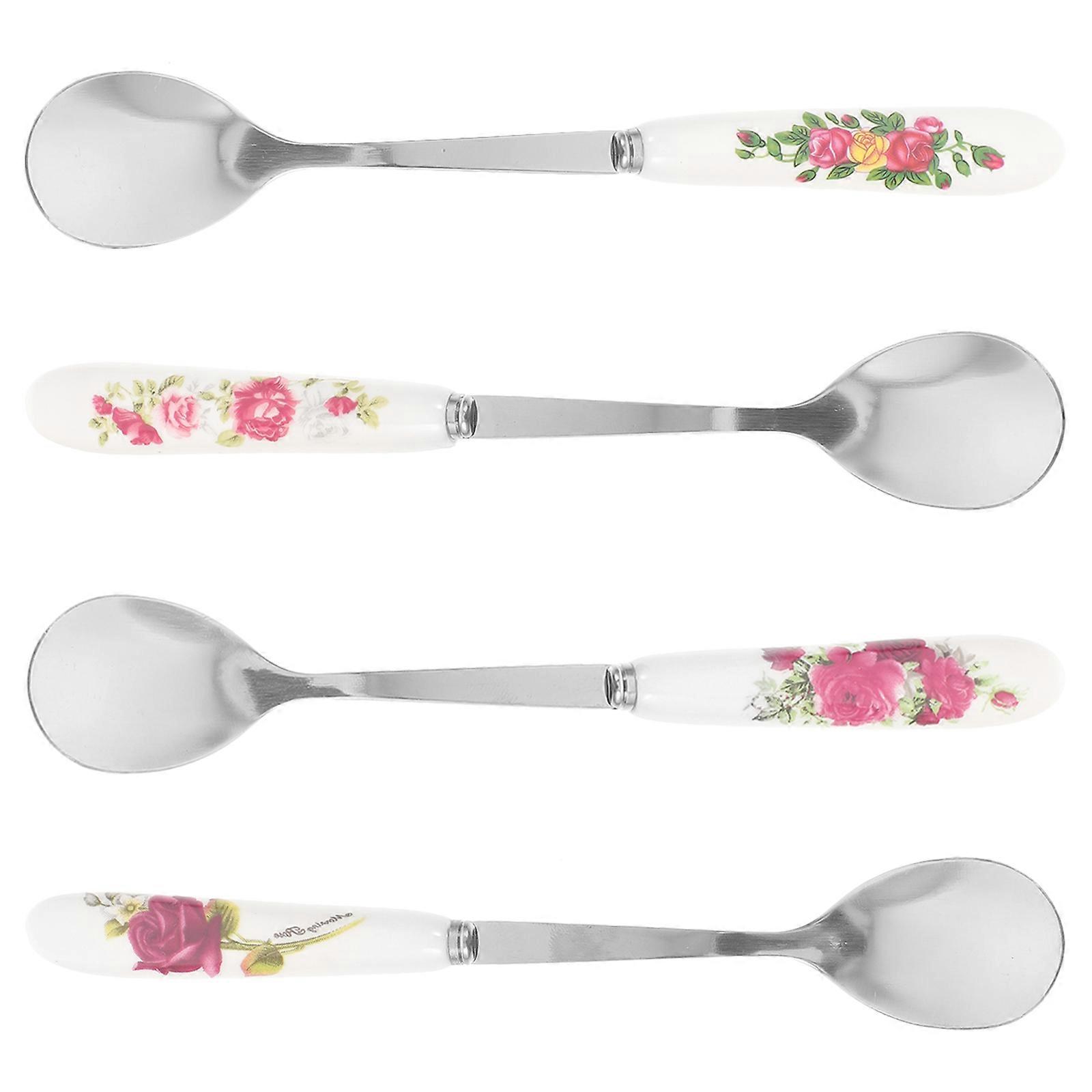 Ceramic Handle Coffee Spoon for Stirring 4Pcs Mixing Spoons