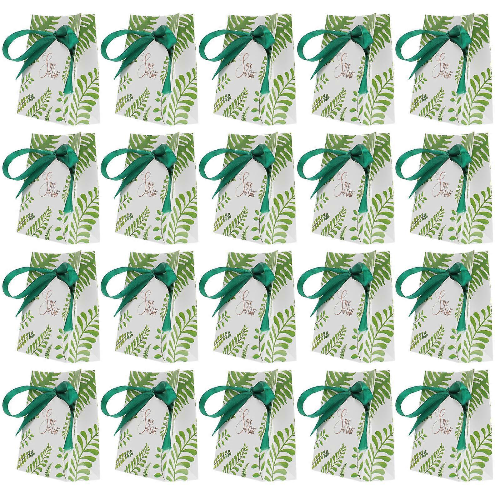 Wedding Candy Boxes Paper Ribbon for Storage Use 20Pcs Green