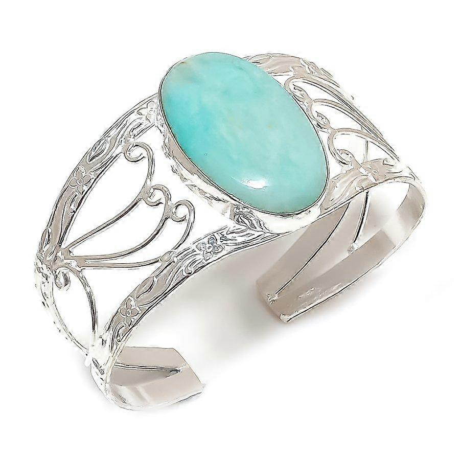 Natural Amazonite Gemstone 925 Sterling Silver Cuff Bangle Adjustable N4G59