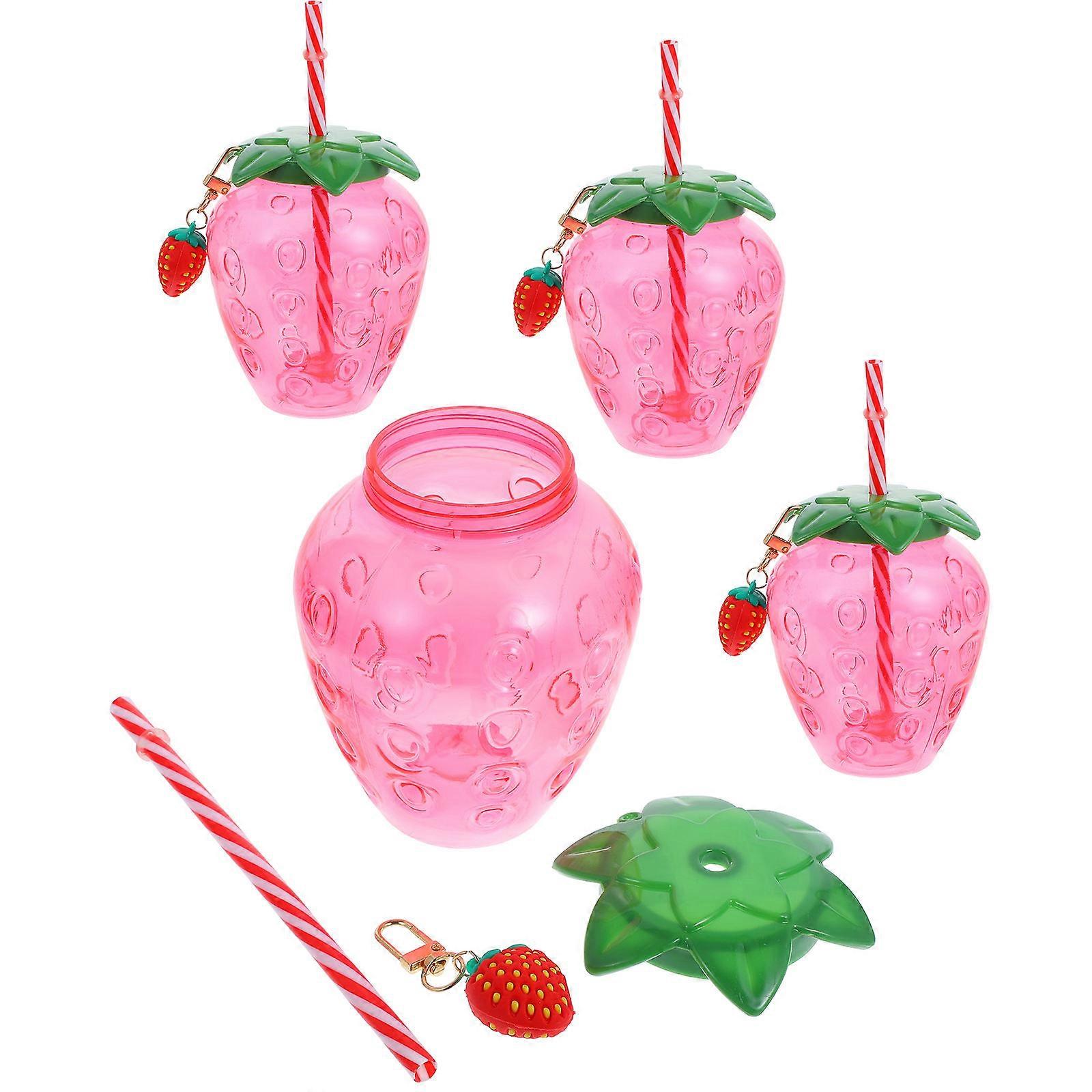 Fruit Theme Party Cups Strawberry Shape Portable With Straw 4Set