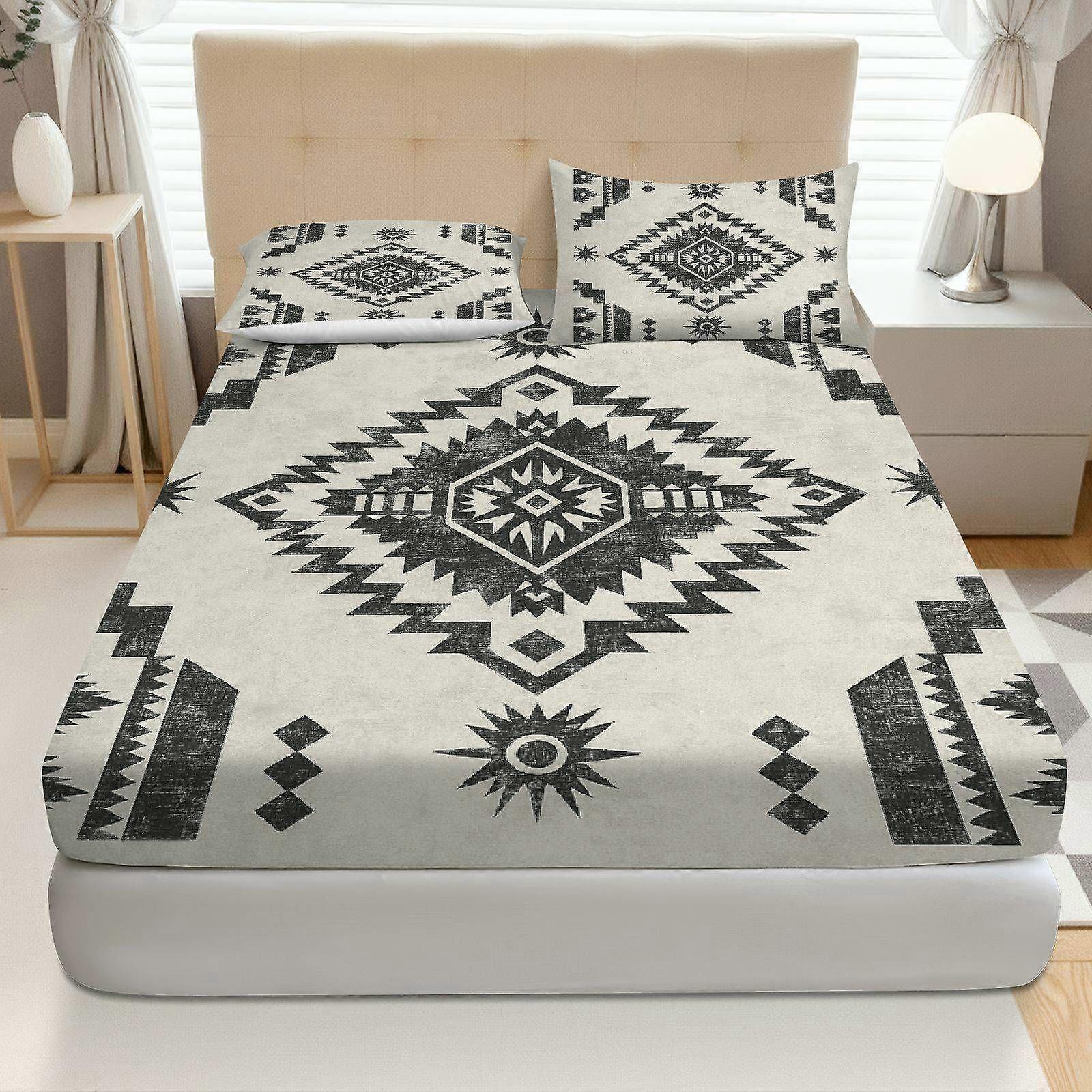 3pcs Geometric Tribal Pattern Fitted Sheet Three Piece Set