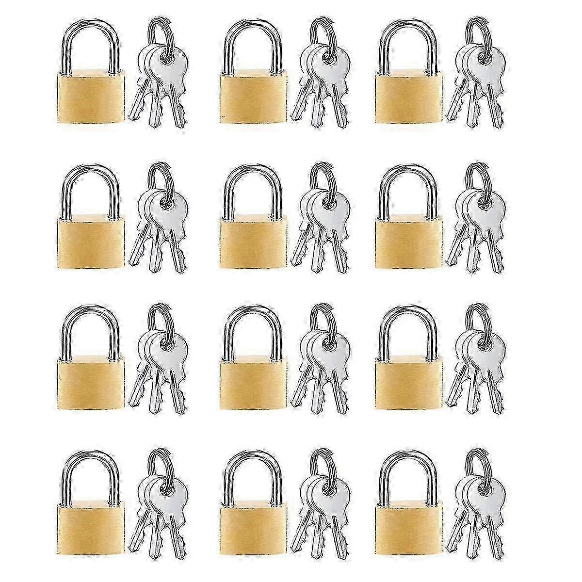 12 Pack Mini Padlock Small Padlock Solid Brass Locks With 3 Key For Luggage Lock,backpack,gym Locke
