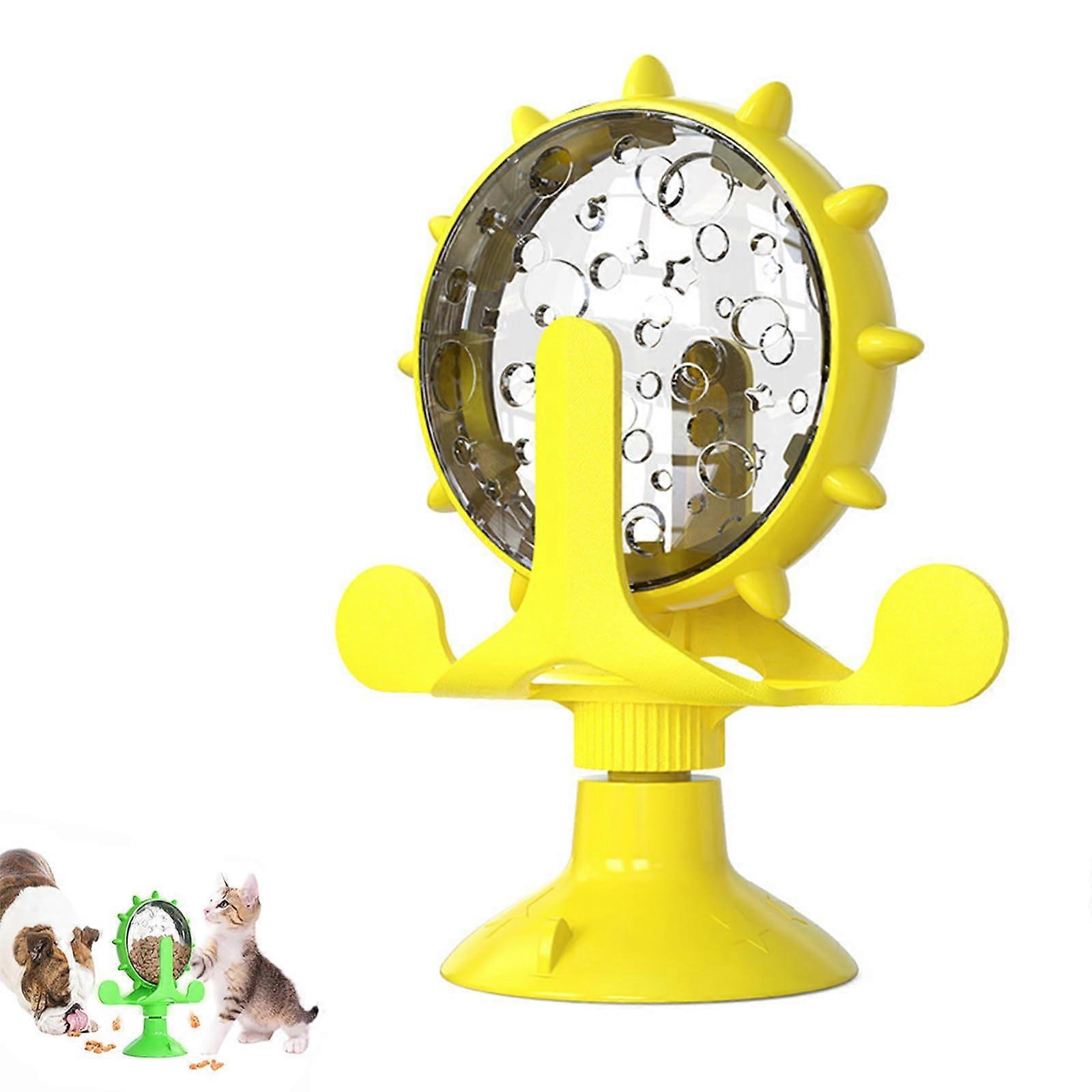 Interactive Cat Toy 360° Rotating Windmill Slow Feeder  Dispenser with Suction Cup Yellow