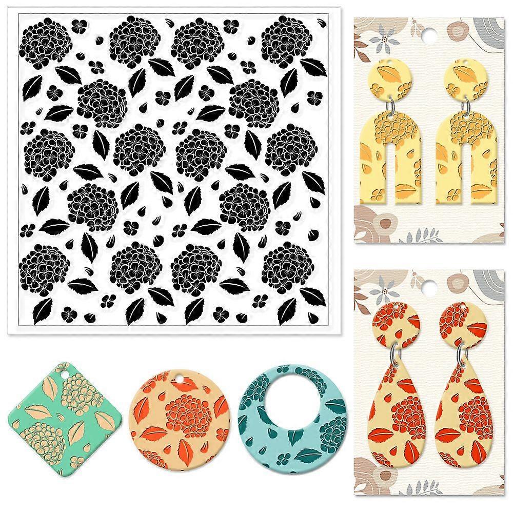 Hydrangea Texture Polymer Clay Texture Sheets Flowers Leaves Pattern Silicone Texture Stamp Clay Modeling Pattern Pad Texture Sheets for Polymer Clay 