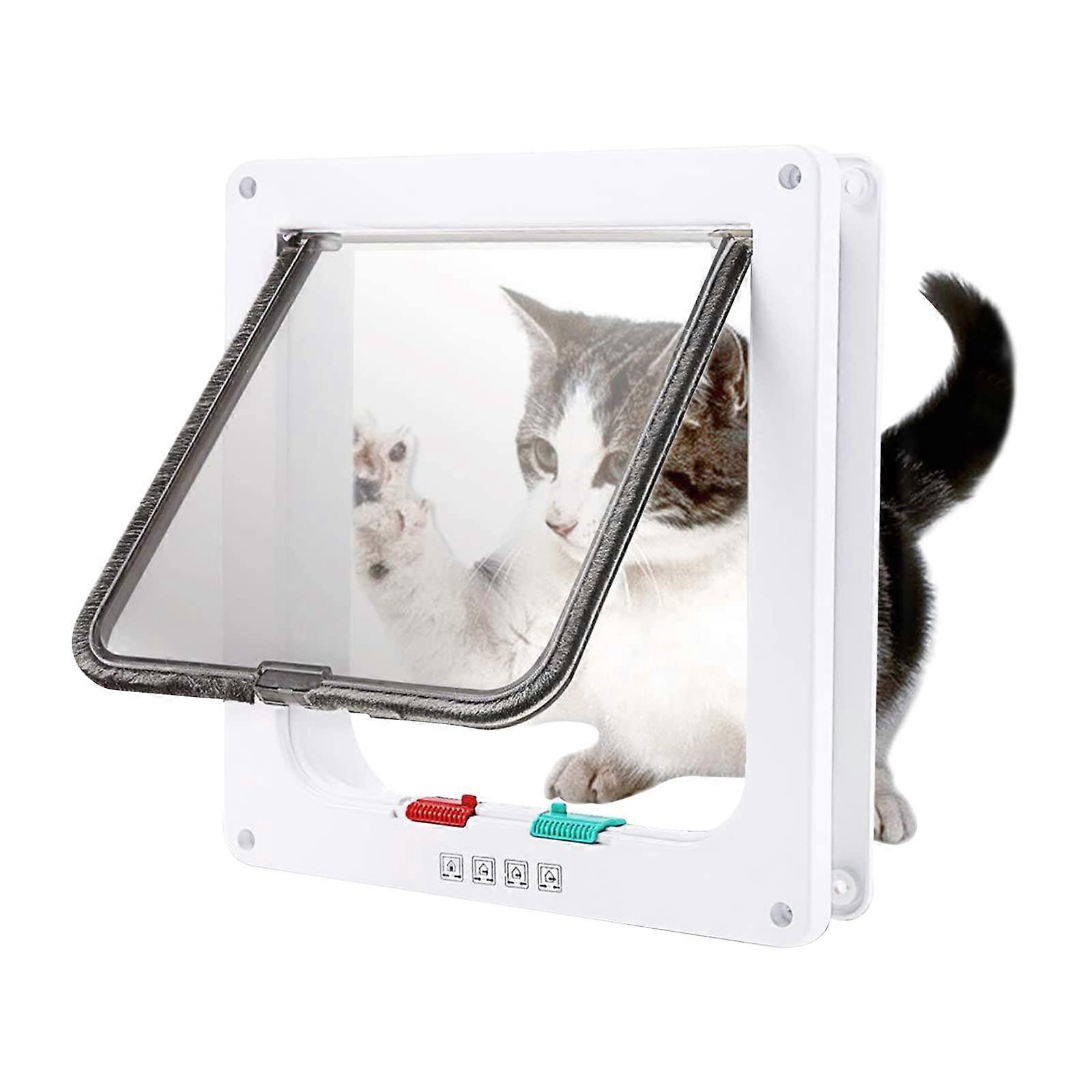 Cat Door with 4 Way Locking Transparent Flap for Interior and Exterior Use Easy Installation