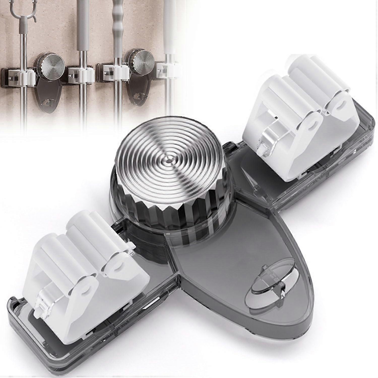 Broom Holder Mop Organizer with Adjustable Suction Grip, No Drill Installation for Bathroom Kitchen (Grey)