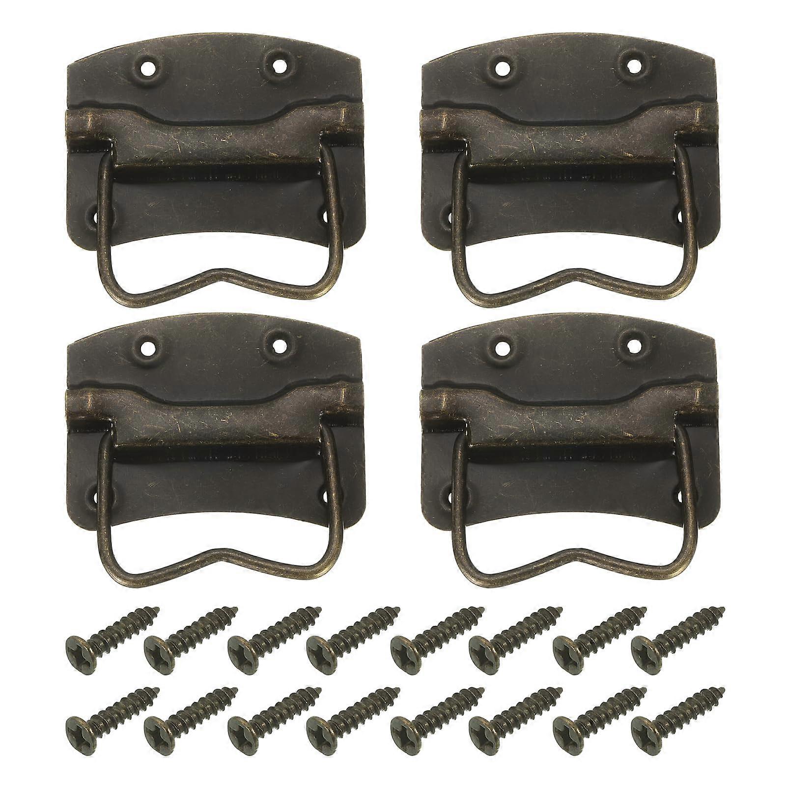 4Pcs Bronze Foldable Chest Handles with Screws, CorrosionResistant Pull Handles for Wooden Boxes