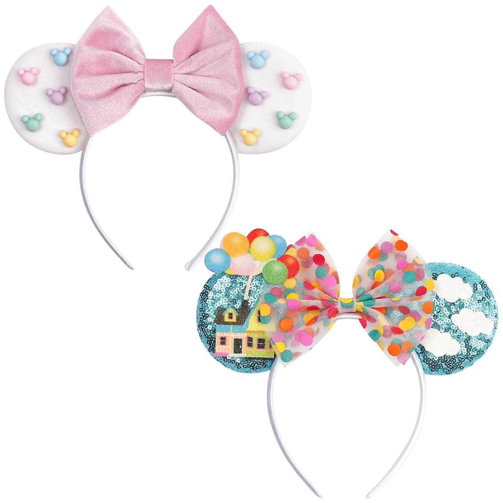 Mouse Ears Headbands Bundle, Colorful Ears with Blue Balloon Sequin Design