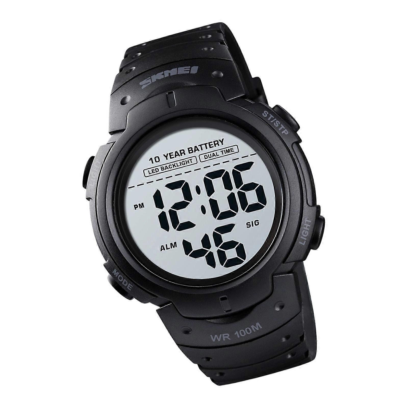 Lightweight Design Electronic Watch Featuring PU Strap Illuminated Display for Night Workers  Black