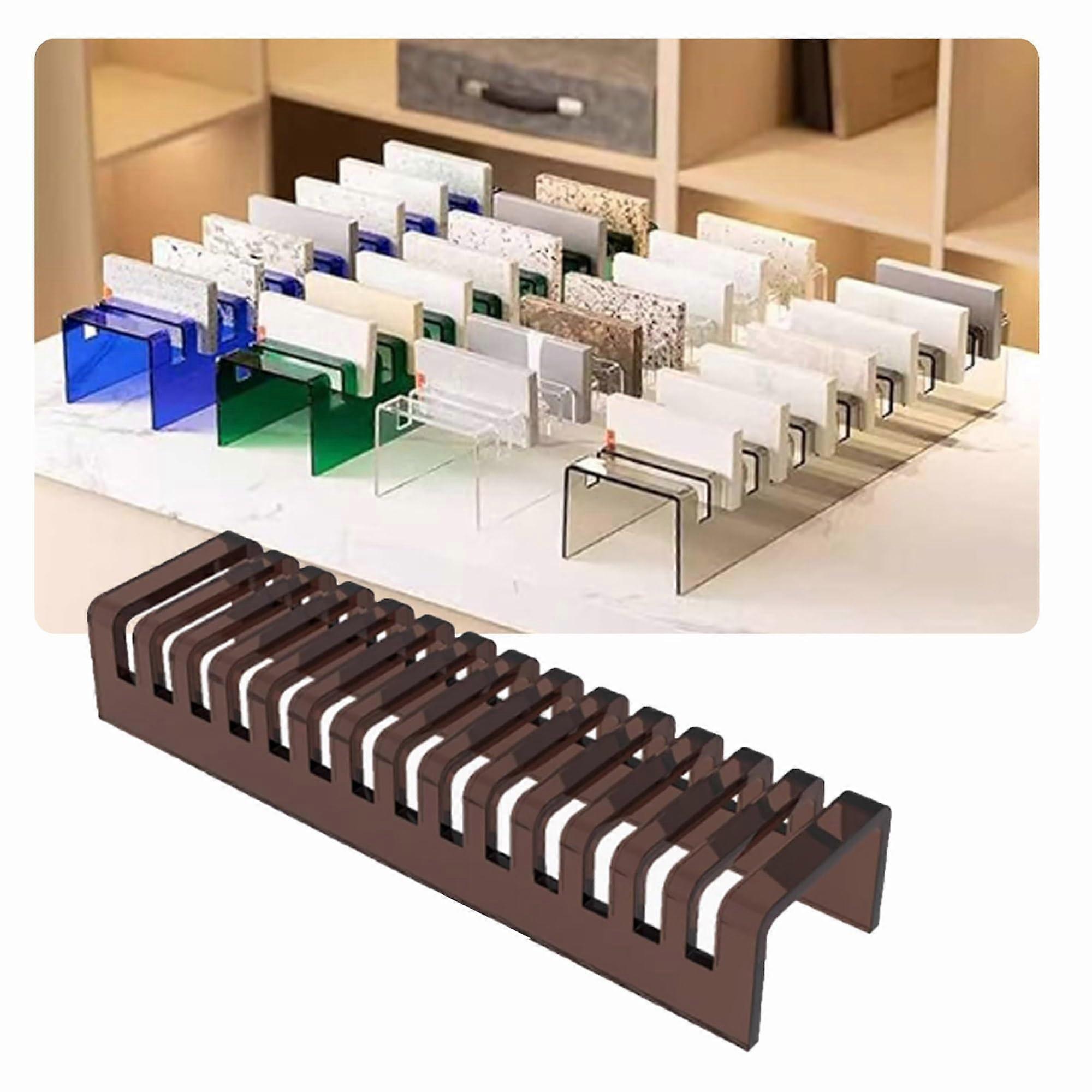 Acrylic Tile Display Rack for Showroom, Freestanding MultiLayer Sample Organizer Shelf, Durable Brown
