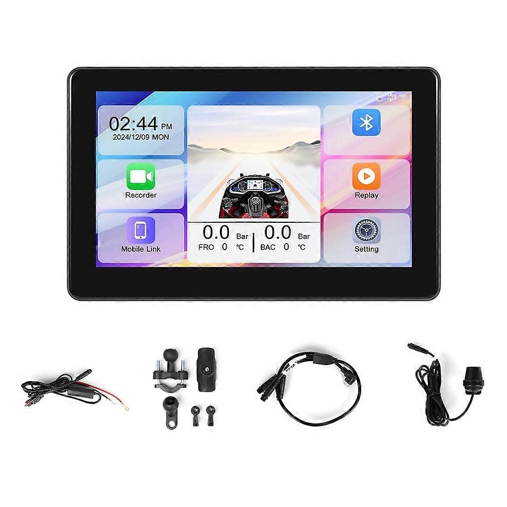 Motorcycle 7in DVR Wireless CarPlay Screen Android Auto Multimedia Player Dash Cam Navigation Monit