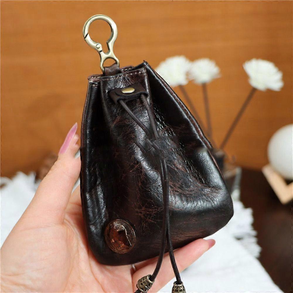 New Upper Leather Coin Purse Pouch Solid Color Retro Car Key Bag Drawstring Wallets Men