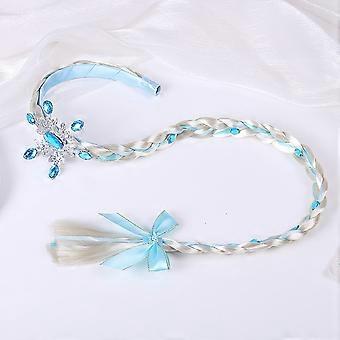 A Princess Dress Up Wigs, Princess Long Braided Wig Headbands for Girls Cosplay Princess Hairpiece Headdress Blue